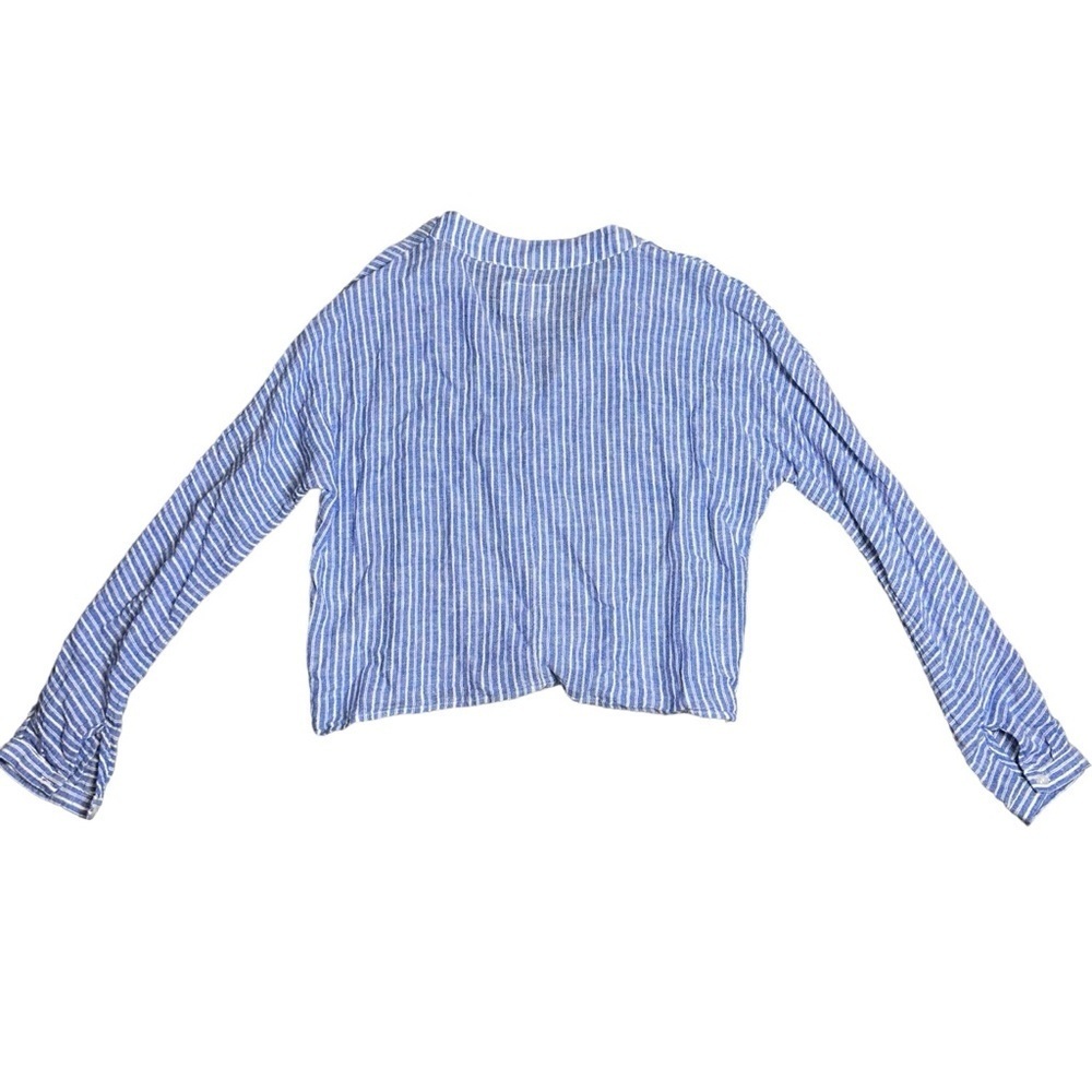Rails Sloane Linen Blend Top Medium Blue Button Up Striped Front Tie Blouse - Picture 9 of 12